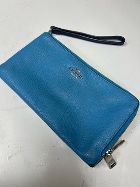 Coach Pebbled Leather Wristlet - Bright Blue and Navy Blue